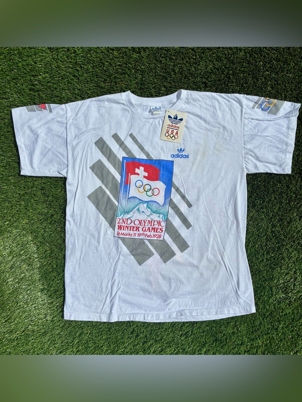 Vintage 80s Adidas USA Olympics St Moritz 1928 Single Stitch T-Shirt NWT Large